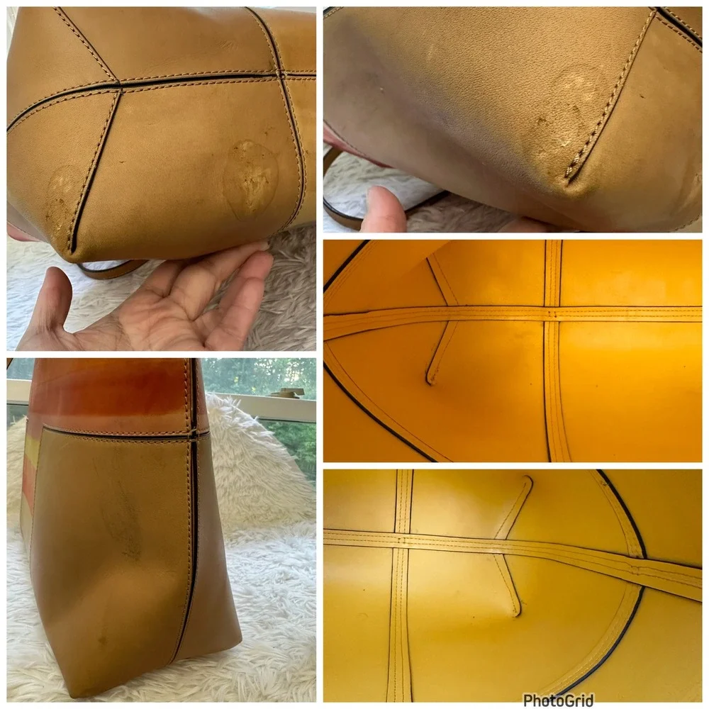 Tory Burch Striped Multicolor Leather Tote with Tan Panels